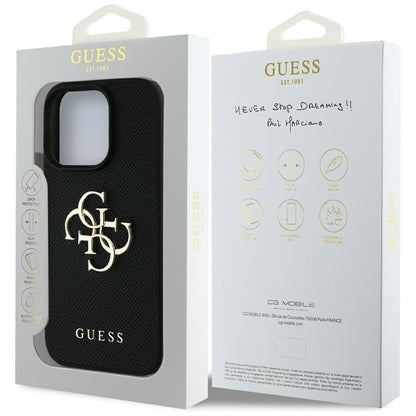 Funda para Apple iPhone 16 Pro, Guess, Grained Big 4G Logo Small Classic Logo, Negra