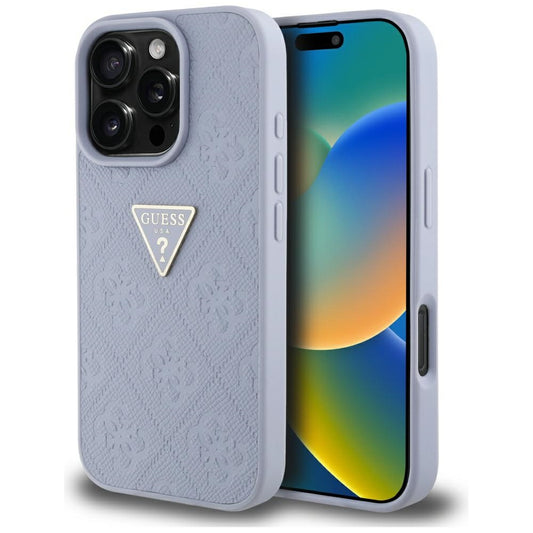 Funda para Apple iPhone 16 Pro, Guess, Hot Stamp 4G Pattern Triangle Logo, Lila Claro.