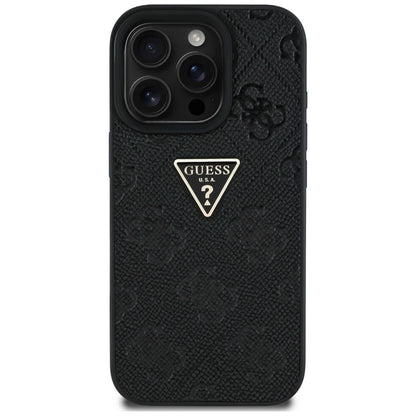 Funda para Apple iPhone 16 Pro, Guess, Hot Stamp 4G Pattern Triangle Logo, Negra