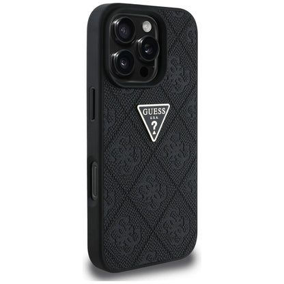 Funda para Apple iPhone 16 Pro, Guess, Hot Stamp 4G Pattern Triangle Logo, Negra