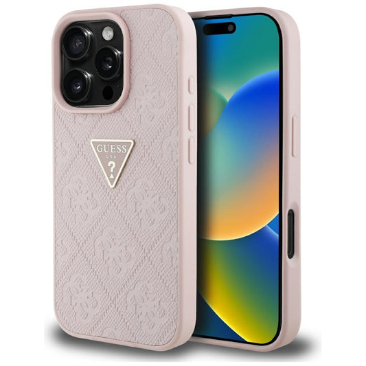 Funda para Apple iPhone 16 Pro, Guess, Hot Stamp 4G Pattern Triangle Logo, Rosa