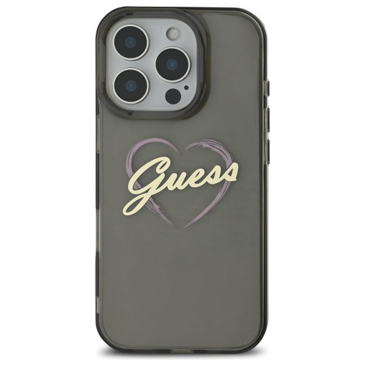 Funda para Apple iPhone 16 Pro, Guess, IML Heart, Negra