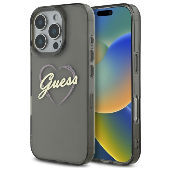 Case for Apple iPhone 16 Pro, Guess, IML Heart, Black