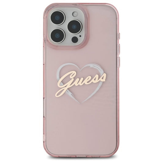Funda para Apple iPhone 16 Pro, Guess, IML Heart, Rosa