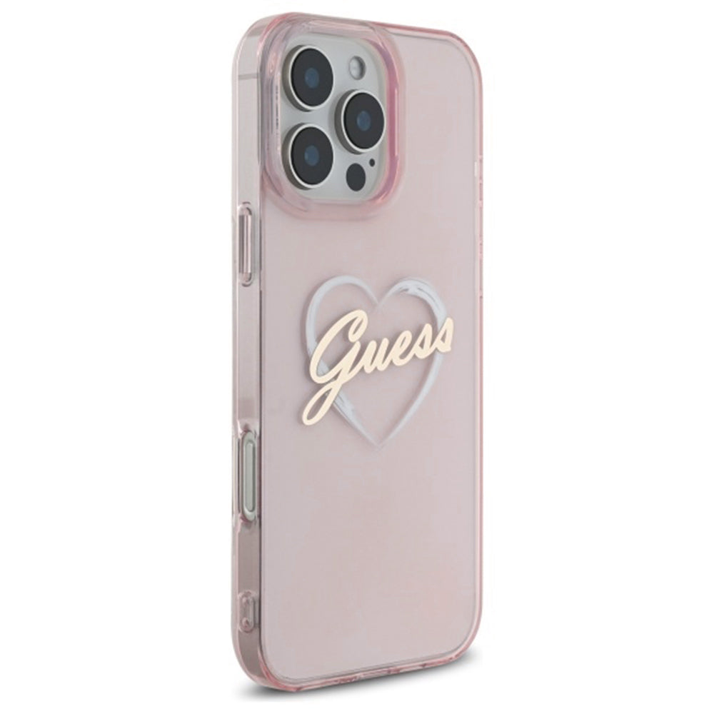 Funda para Apple iPhone 16 Pro, Guess, IML Heart, Rosa