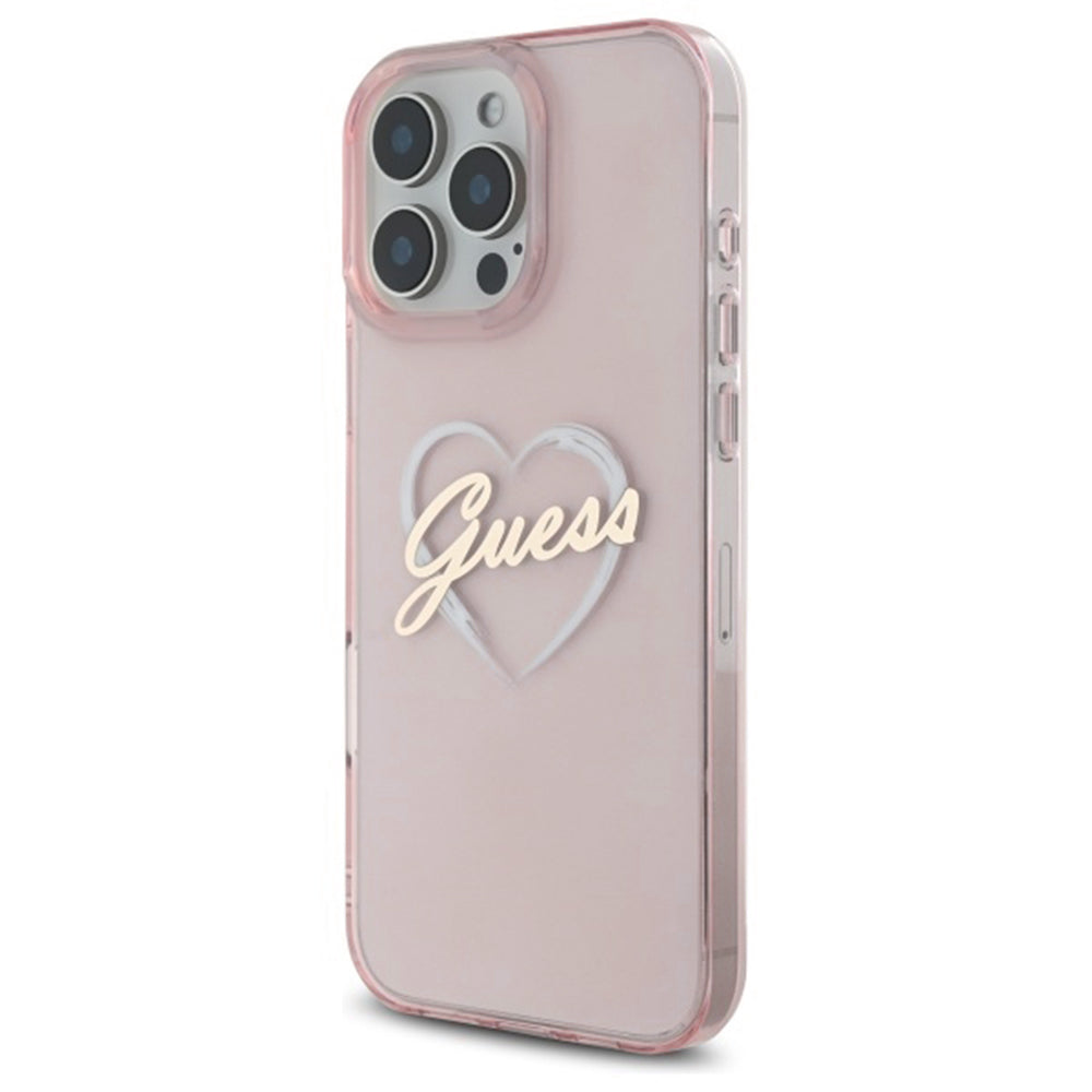 Funda para Apple iPhone 16 Pro, Guess, IML Heart, Rosa