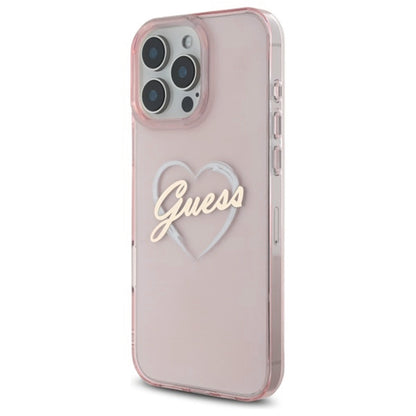 Funda para Apple iPhone 16 Pro, Guess, IML Heart, Rosa