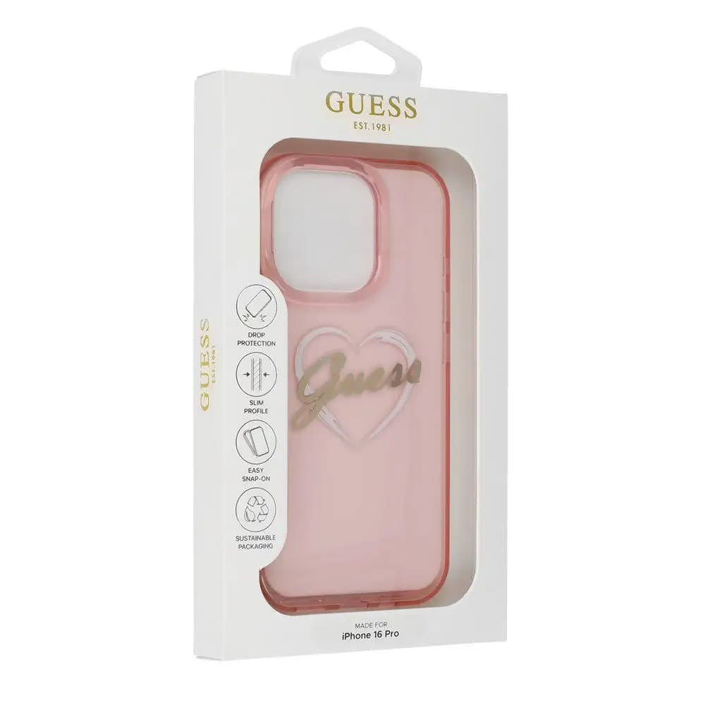 Funda para Apple iPhone 16 Pro, Guess, IML Heart, Rosa