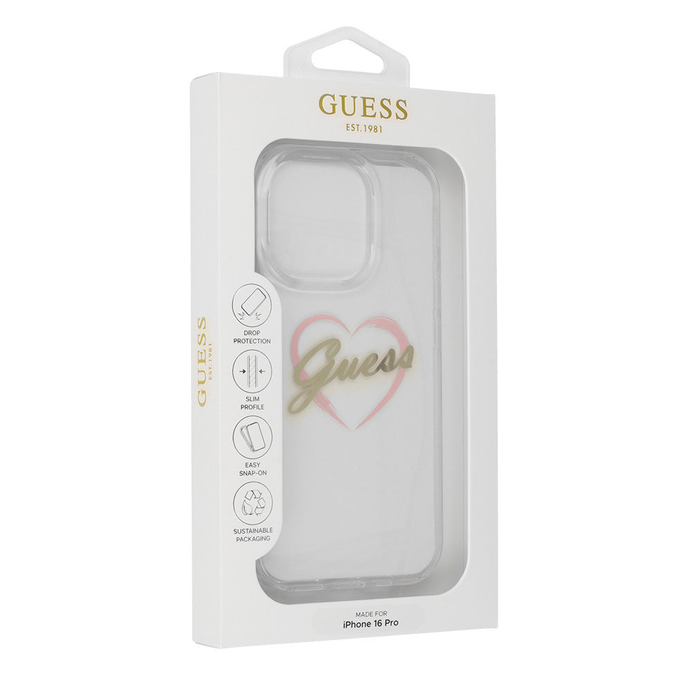 Funda para Apple iPhone 16 Pro, Guess, IML Heart, Transparenta