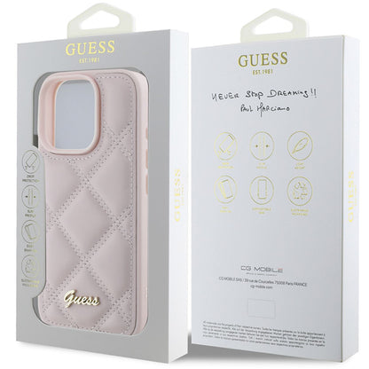 Funda para Apple iPhone 16 Pro, Guess, Quilted Metal Logo, Rosa