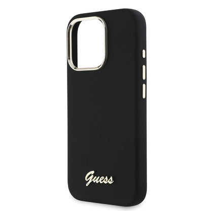 Funda para Apple iPhone 16 Pro, Guess, Script Metal Logo & Frame, Negra