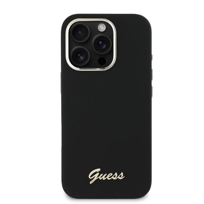 Funda para Apple iPhone 16 Pro, Guess, Script Metal Logo & Frame, Negra