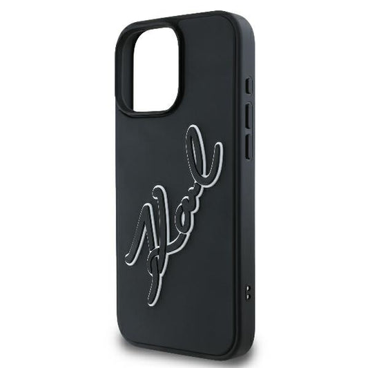 Funda para Apple iPhone 16 Pro, Karl Lagerfeld, 3D Rubber Signature, Negra