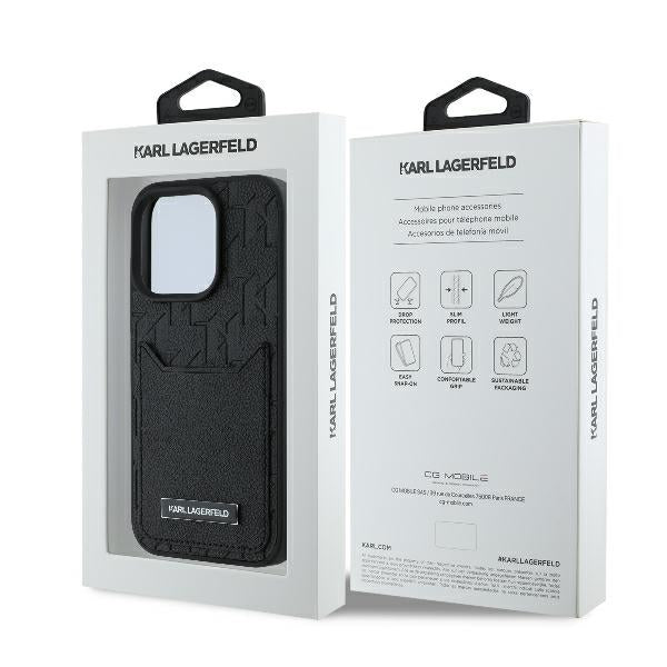 Funda para Apple iPhone 16 Pro, Karl Lagerfeld, Cardslots Monogram, Negra