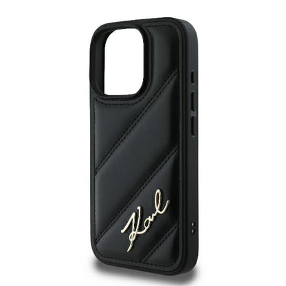 Funda para Apple iPhone 16 Pro, Karl Lagerfeld, Diagonal Quilted Script, Negra