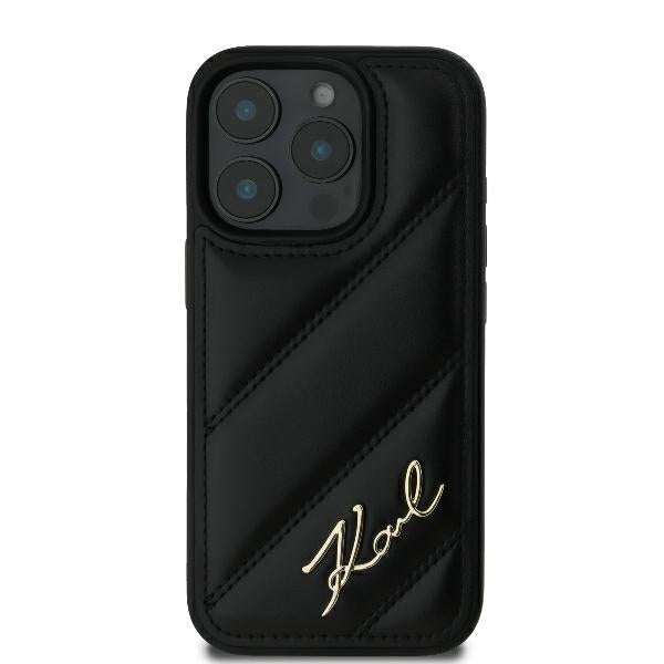 Funda para Apple iPhone 16 Pro, Karl Lagerfeld, Diagonal Quilted Script, Negra