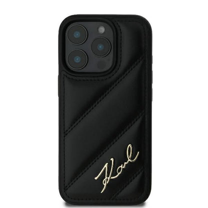 Funda para Apple iPhone 16 Pro, Karl Lagerfeld, Diagonal Quilted Script, Negra