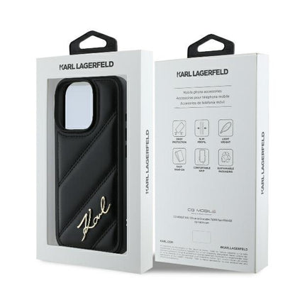 Funda para Apple iPhone 16 Pro, Karl Lagerfeld, Diagonal Quilted Script, Negra