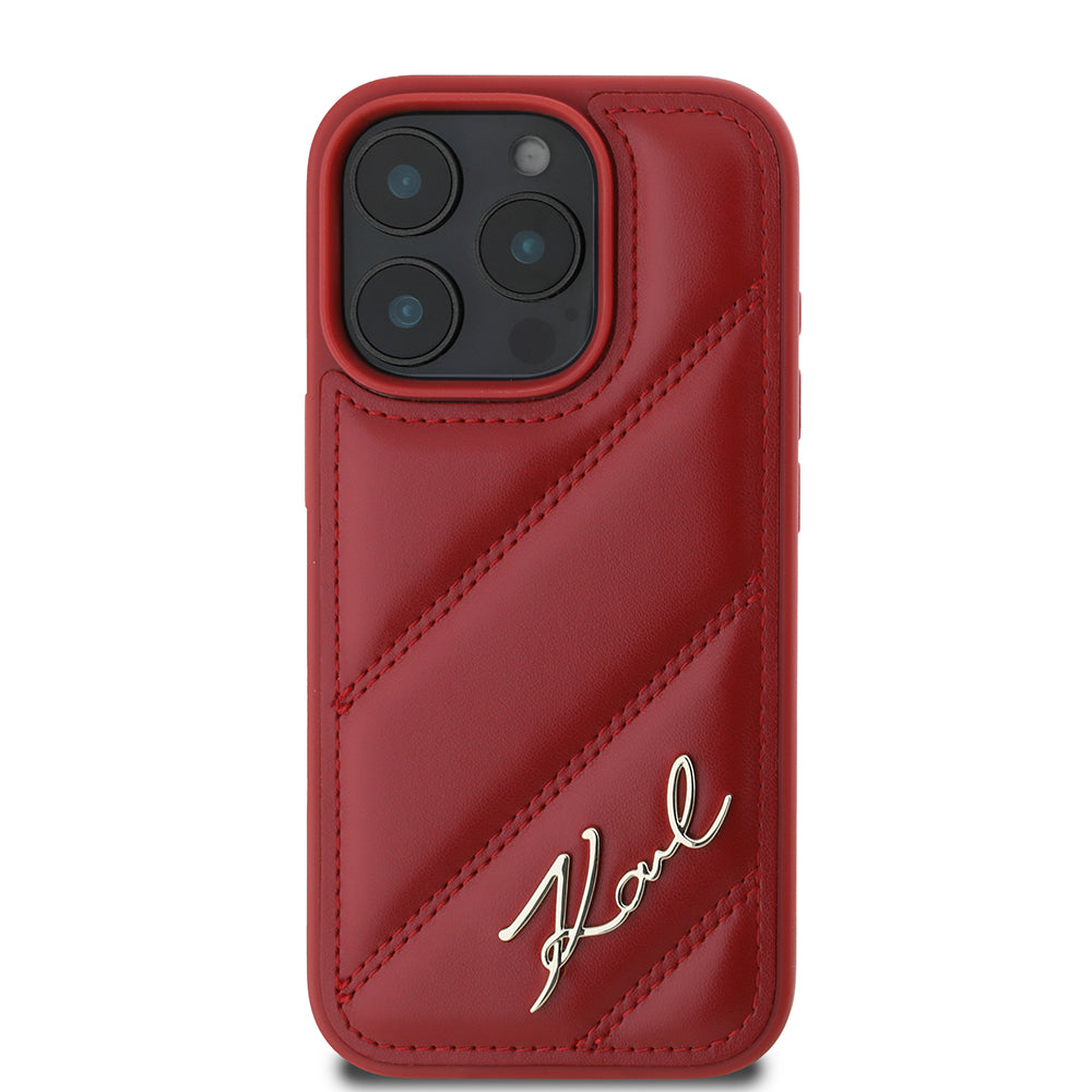 Funda para Apple iPhone 16 Pro, Karl Lagerfeld, Diagonal Quilted Script, Rosa