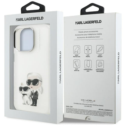 Funda para Apple iPhone 16 Pro, Karl Lagerfeld, IML Aquarelle Logo Karl & Choupette, Blanca