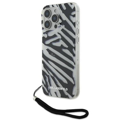 Funda para Apple iPhone 16 Pro, Karl Lagerfeld, IML Luxury Zebra Pattern with Strap, Negra