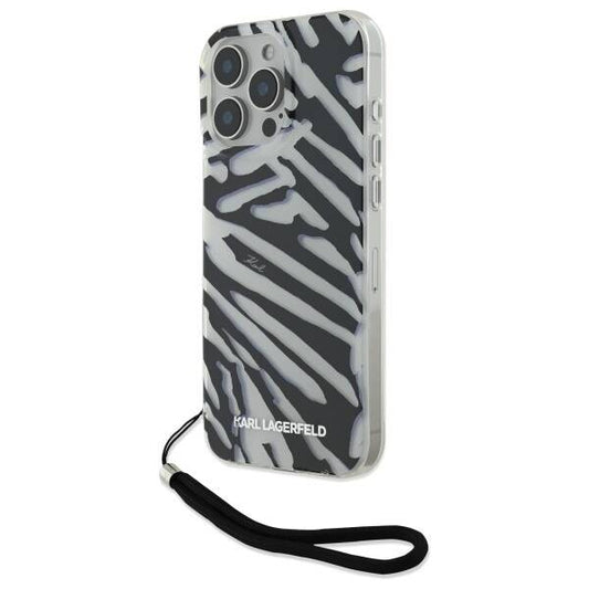 Funda para Apple iPhone 16 Pro, Karl Lagerfeld, IML Luxury Zebra Pattern with Strap, Negra