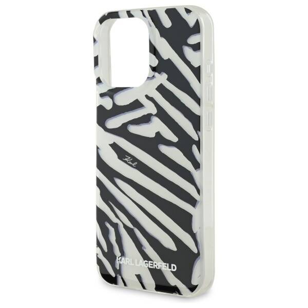 Funda para Apple iPhone 16 Pro, Karl Lagerfeld, IML Luxury Zebra Pattern with Strap, Negra