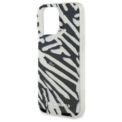 Funda para Apple iPhone 16 Pro, Karl Lagerfeld, IML Luxury Zebra Pattern with Strap, Negra