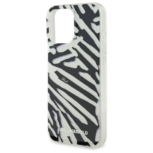 Funda para Apple iPhone 16 Pro, Karl Lagerfeld, IML Luxury Zebra Pattern with Strap, Negra