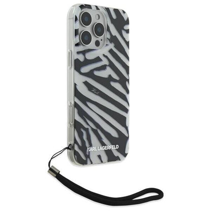 Funda para Apple iPhone 16 Pro, Karl Lagerfeld, IML Luxury Zebra Pattern with Strap, Negra