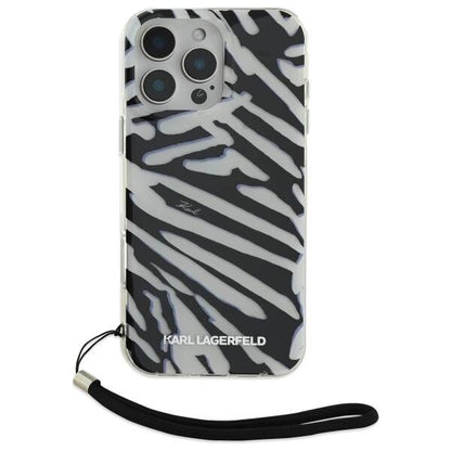 Funda para Apple iPhone 16 Pro, Karl Lagerfeld, IML Luxury Zebra Pattern with Strap, Negra