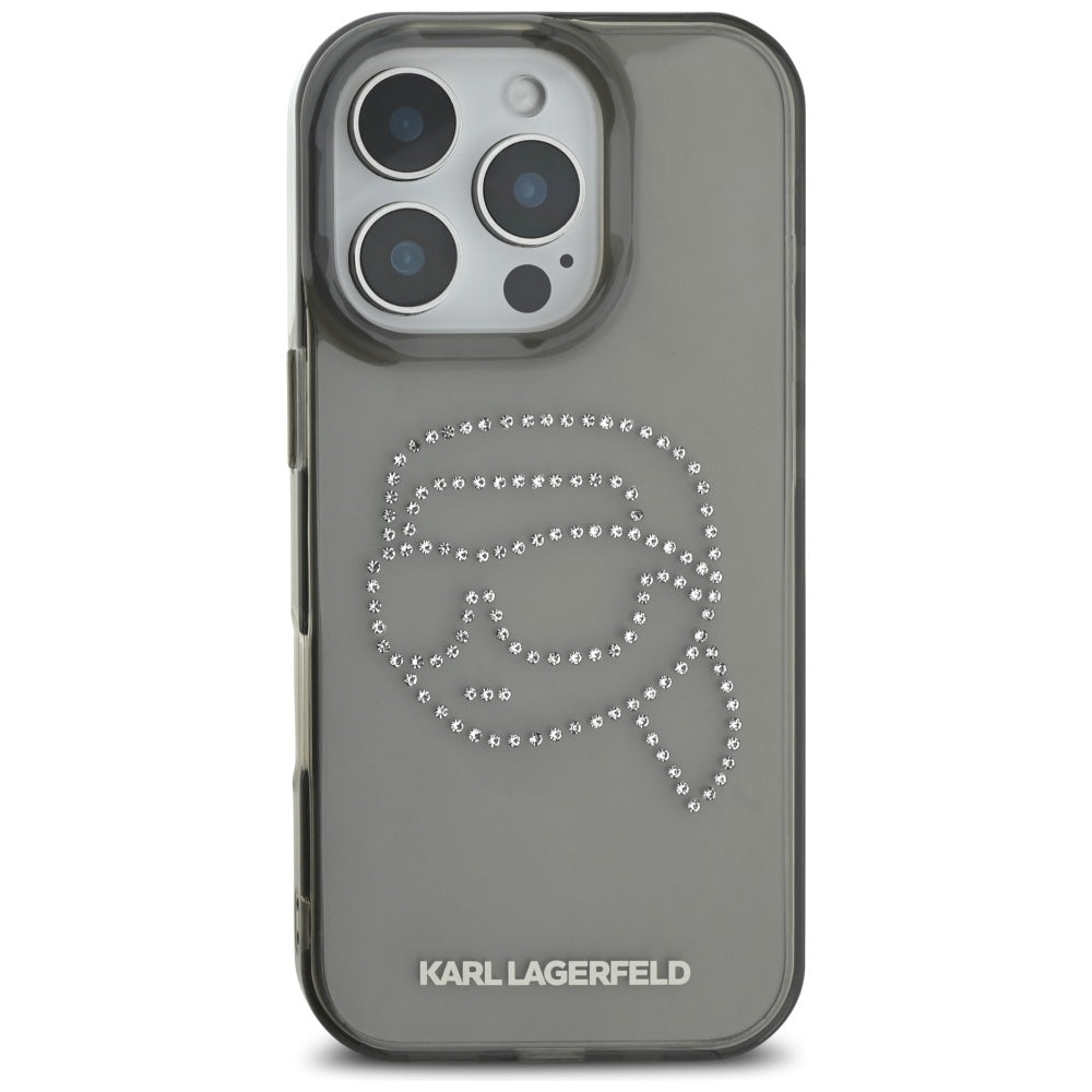 Funda para Apple iPhone 16 Pro, Karl Lagerfeld, IML Rhinestones Karl's Head, Negra