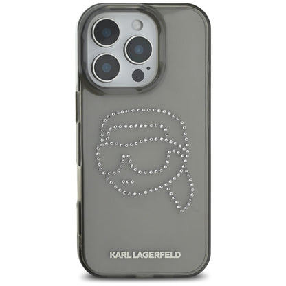 Funda para Apple iPhone 16 Pro, Karl Lagerfeld, IML Rhinestones Karl's Head, Negra