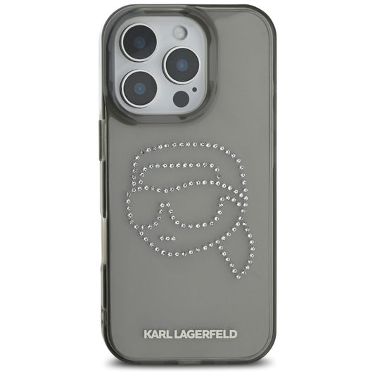 Funda para Apple iPhone 16 Pro, Karl Lagerfeld, IML Rhinestones Karl's Head, Negra