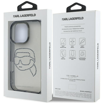Funda para Apple iPhone 16 Pro, Karl Lagerfeld, IML Rhinestones Karl's Head, Negra