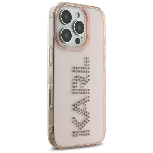 Funda para Apple iPhone 16 Pro, Karl Lagerfeld, IML Rhinestones Pink Logo, Rosa