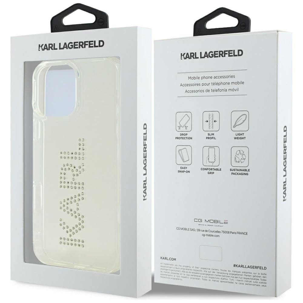 Funda para Apple iPhone 16 Pro, Karl Lagerfeld, IML Rhinestones Transparent Logo, Transparente