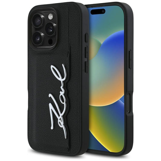 Funda para Apple iPhone 16 Pro, Karl Lagerfeld, Metal Signature, Negra