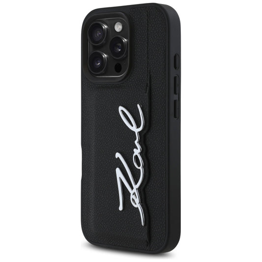 Funda para Apple iPhone 16 Pro, Karl Lagerfeld, Metal Signature, Negra