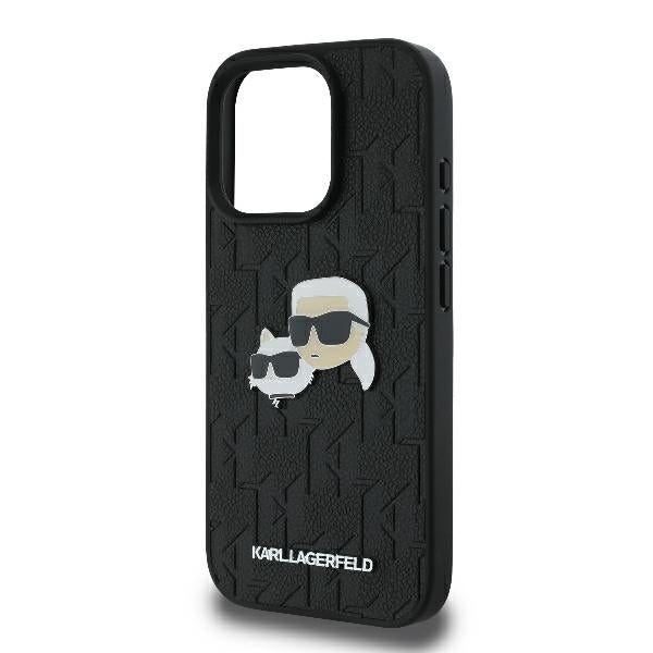 Funda para Apple iPhone 16 Pro, Karl Lagerfeld, Monograma Karl & Cabezas de Choupette, Negra