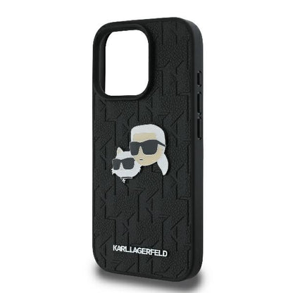 Funda para Apple iPhone 16 Pro, Karl Lagerfeld, Monograma Karl & Cabezas de Choupette, Negra