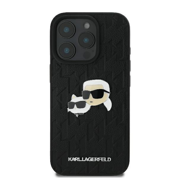 Funda para Apple iPhone 16 Pro, Karl Lagerfeld, Monograma Karl & Cabezas de Choupette, Negra