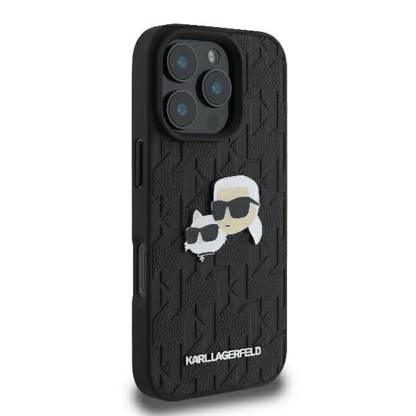 Funda para Apple iPhone 16 Pro, Karl Lagerfeld, Monograma Karl & Cabezas de Choupette, Negra