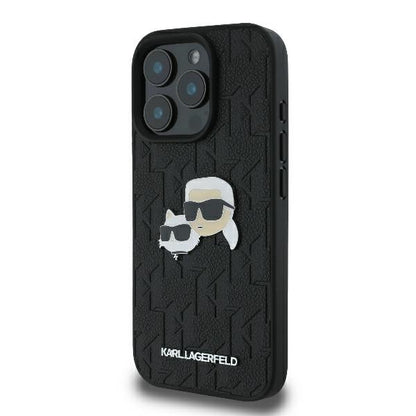 Funda para Apple iPhone 16 Pro, Karl Lagerfeld, Monograma Karl & Cabezas de Choupette, Negra