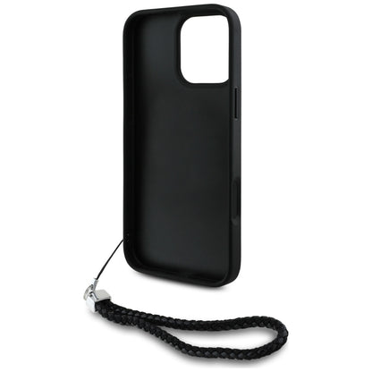 Funda para Apple iPhone 16 Pro, Karl Lagerfeld, Quilted Initial Logo & Chain Strap, Negra
