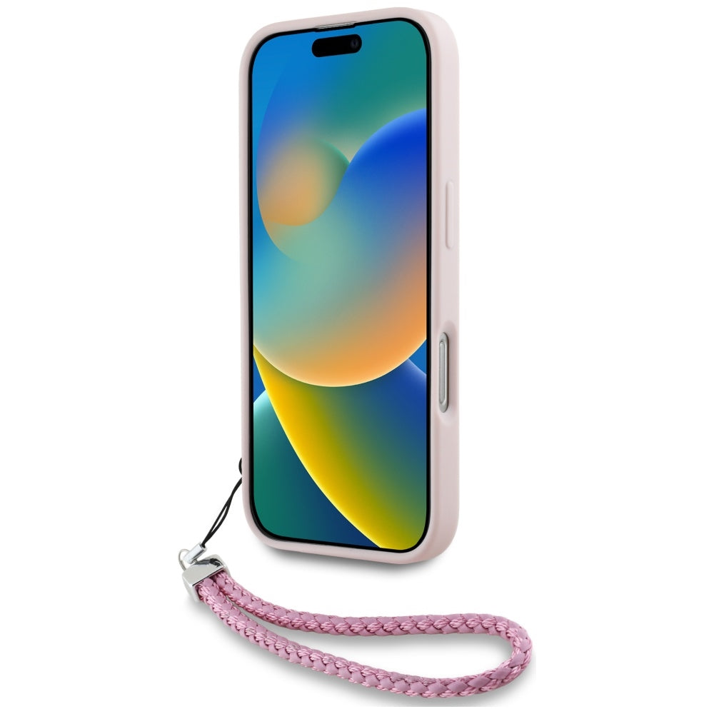 Funda para Apple iPhone 16 Pro, Karl Lagerfeld, Quilted Initial Logo & Chain Strap, Rosa