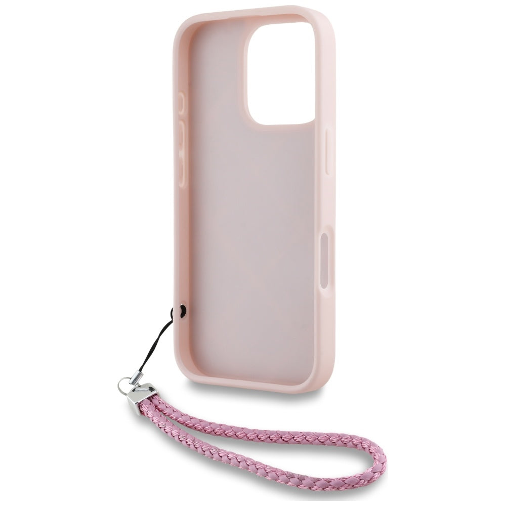 Funda para Apple iPhone 16 Pro, Karl Lagerfeld, Quilted Initial Logo & Chain Strap, Rosa