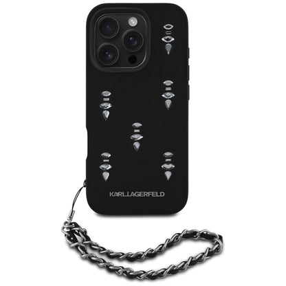 Funda para Apple iPhone 16 Pro, Karl Lagerfeld, Saffiano Crystals & Charm, Negra