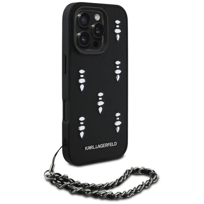 Funda para Apple iPhone 16 Pro, Karl Lagerfeld, Saffiano Crystals & Charm, Negra