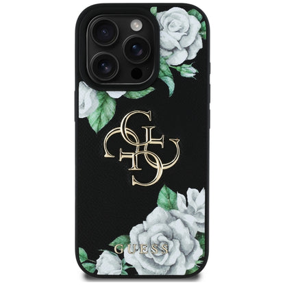 Funda para Apple iPhone 16 Pro Max, Guess, 4G Grained Roses Big Logo, Negra